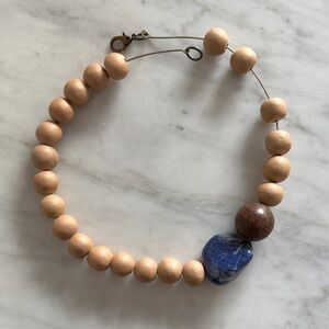Brazilian Artisan Sodalite and Wooden Bead Necklace